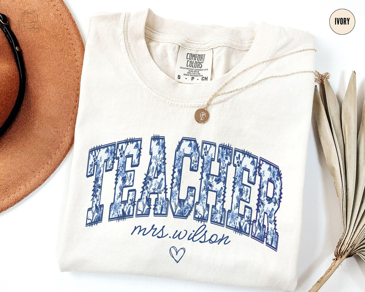 Custom Teacher Shirt Toile Teacher Team Shirts Chinoiserie Personalized School Tshirt Floral Mrs Teacher Name Gift Graphic Tee – Feel-Good Design · Great Gift For Fans