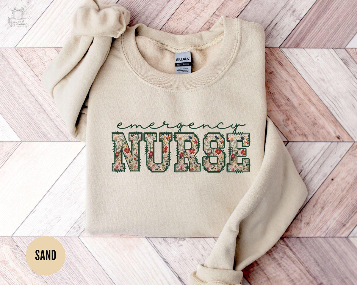 Er Nurse Sweatshirt Emergency Nurse Gift Floral Nurse Week Crewneck Er Nurse Gift Emergency Department SweaterNursing Student Shirt Sweatshirt – Soft Feel · Great Gift For Fans