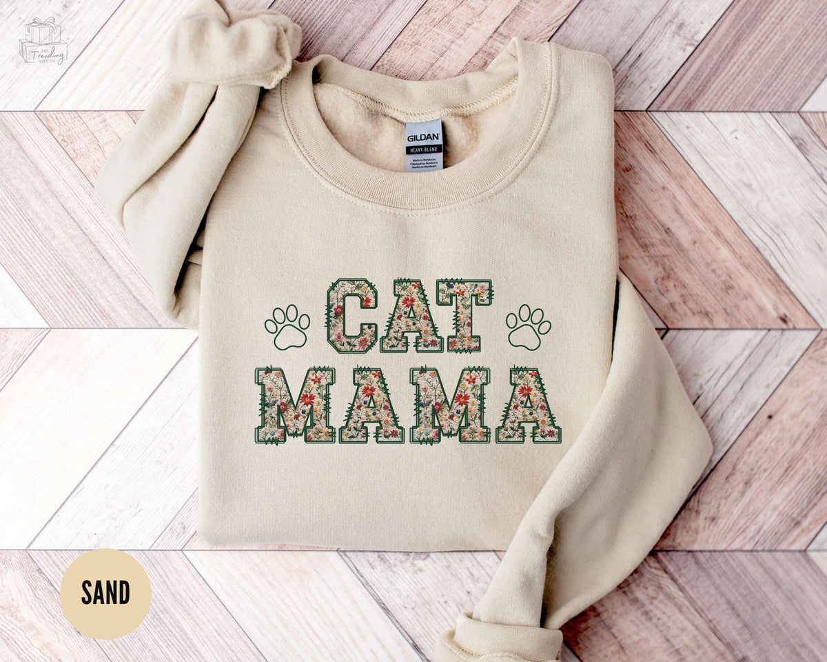 Cat Mama Sweatshirt Floral Cat Mom Sweat Shirt New Cat Owner Gift Christmas Cat Lover Gift for Cat Mama Crewneck Cat Womens Shirt Sweatshirt – Warm & Stylish · Great Gift For Fans