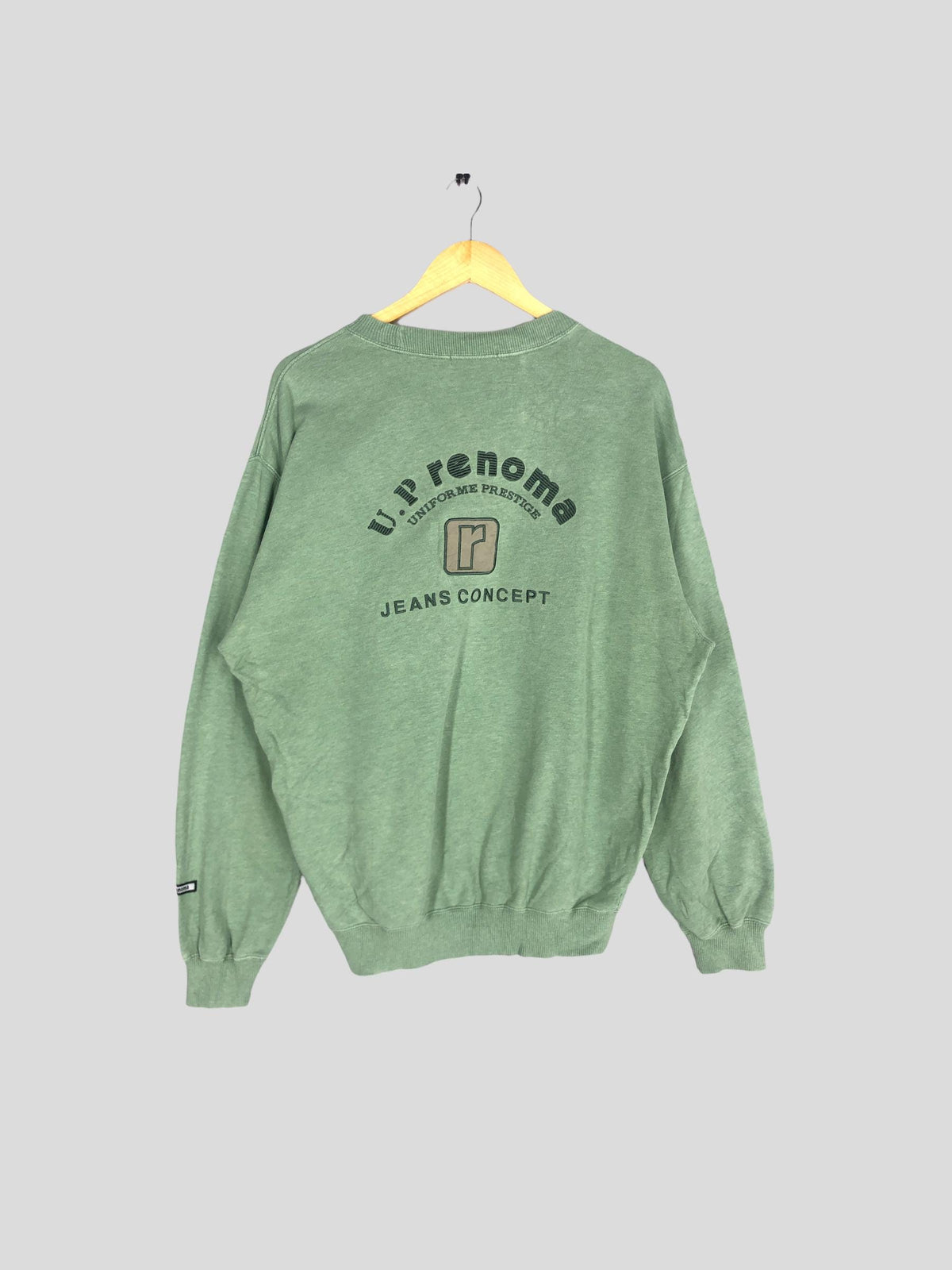 Vintage Renoma Jeans Concept Sweatshirt Renoma Pullover UP Renoma Big Logo Pullover Sweatshirt Green Size L Sweatshirt – Warm & Stylish · High-Quality Print