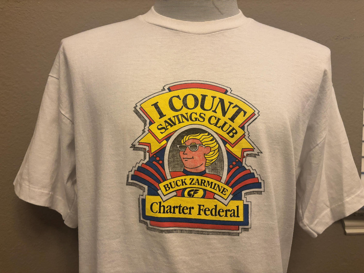Vintage 9039s I Count Savings Club Buck Zarmine Charter Federal Tshirt XL Graphic Tee – Warm & Stylish · High-Quality Print