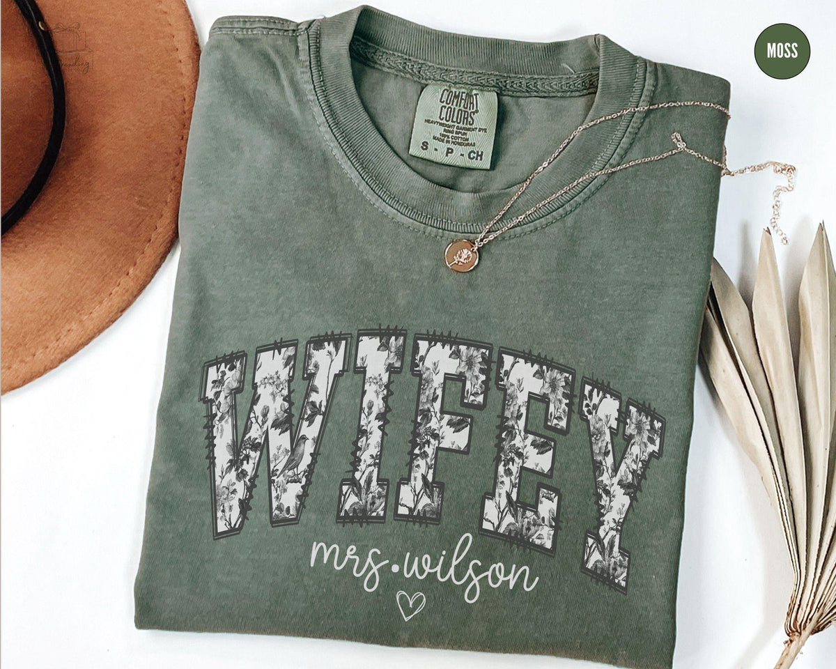 Personalized Wifey ShirtToile De Jouy New Bride ShirtCustom Wifey TShirt Floral Honeymoon TshirtFiance Tee Coquette Bridal Shower Gift Graphic Tee – Aesthetic Look · Perfect For Daily Wear