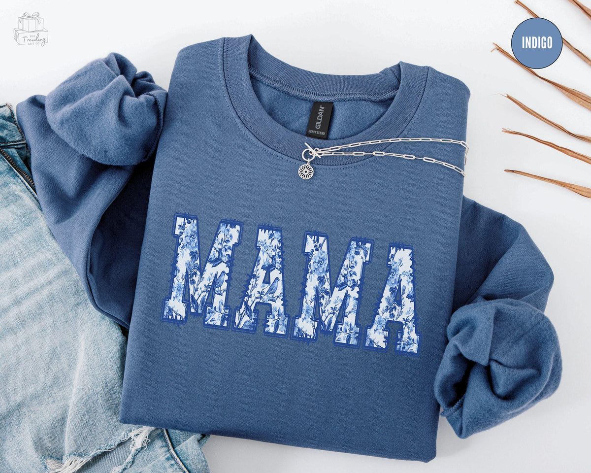 Floral Mama Sweatshirt Toile De Jouy Coquette Mama Shirt First Mothers Day Gift Crewneck New Mom Baby Announcement GiftBlue Mama Sweater Sweatshirt – Easygoing Wear · Must-Have Style