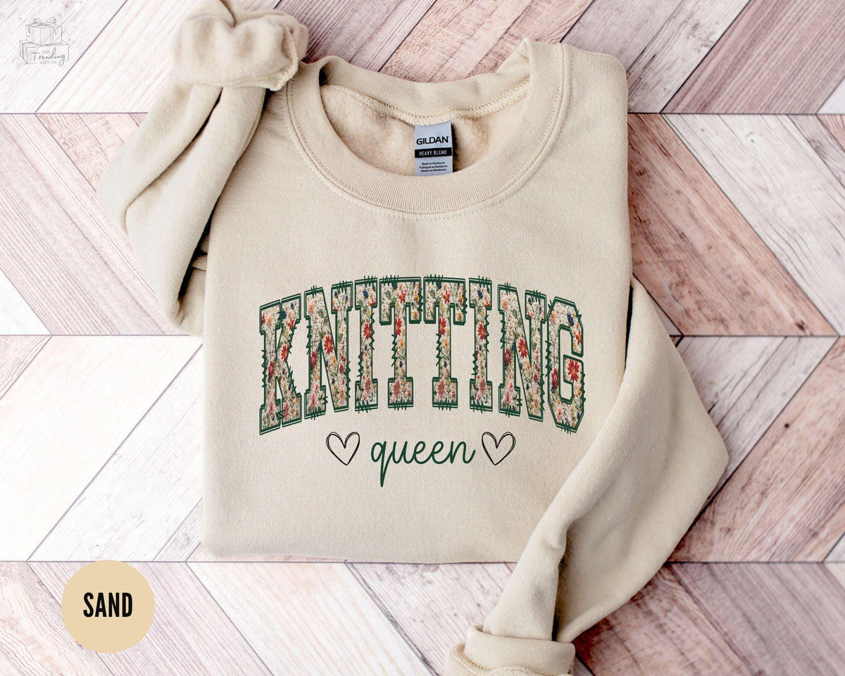 Knitting Sweatshirt Floral Knitting Shirt Gift for Knitters Knitting Lover Sweater Yarn Enthusiast Apparel Cute Knitting Crewneck Sweatshirt – Aesthetic Look · Great Gift For Fans