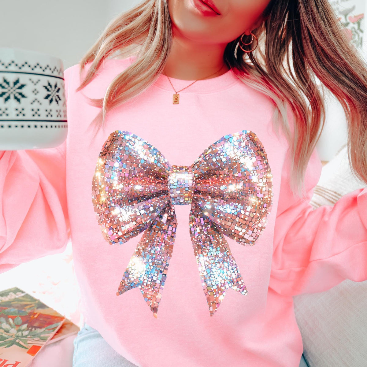Pink Bow Shirt Coquette Valentines Day Sweatshirt Coquette Valentines Day Sweater Soft Girl Sweatshirt Pink Bows Sweatshirt Sweatshirt – Premium Graphic · Great Gift For Fans