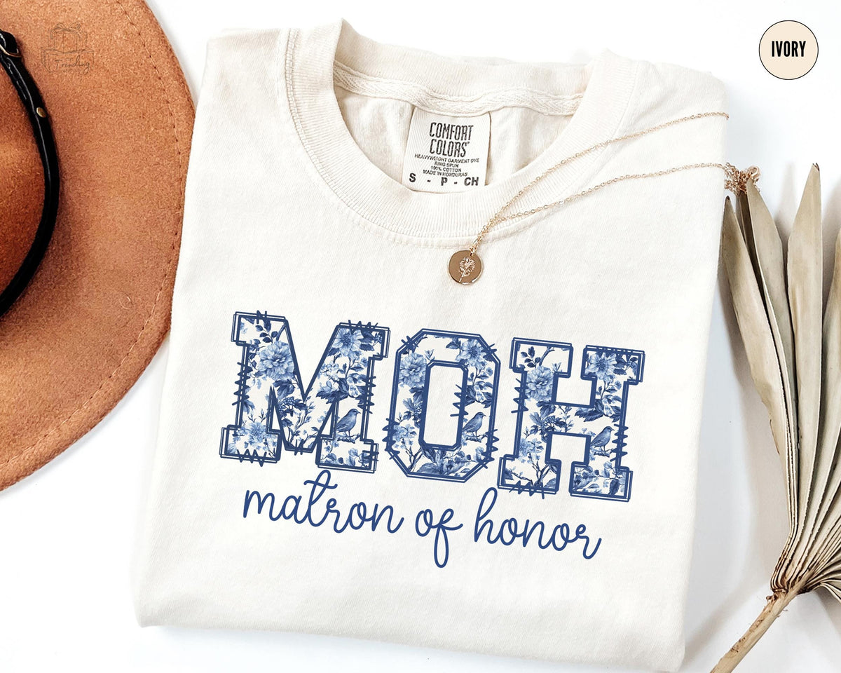 Comfort Colors Matron Of Honor Shirt Toile De Jouy Bridal Party Tshirt MOH Proposal Bridesmaid Gifts Getting Ready Outfit Graphic Tee – Feel-Good Design · Must-Have Style
