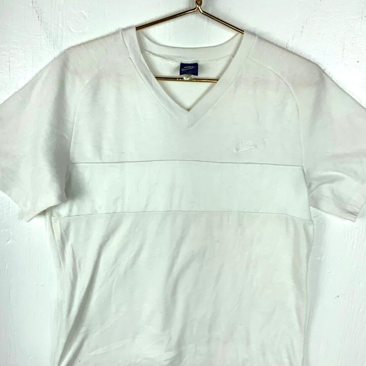Vintage 1980s Nike TShirt Size Large White Mesh VNeck Made In Canada Graphic Tee – Cozy Vibes · Great Gift For Fans