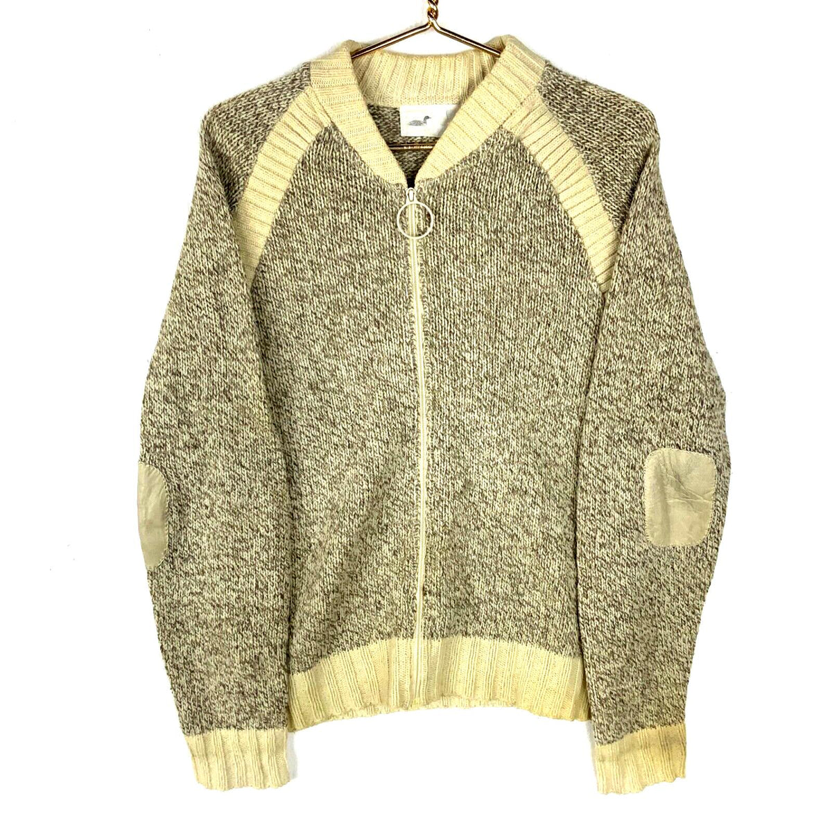Vintage Grandpa Knit Wool Sweater Medium Beige Full Zip 90s Graphic Tee – Warm & Stylish · High-Quality Print