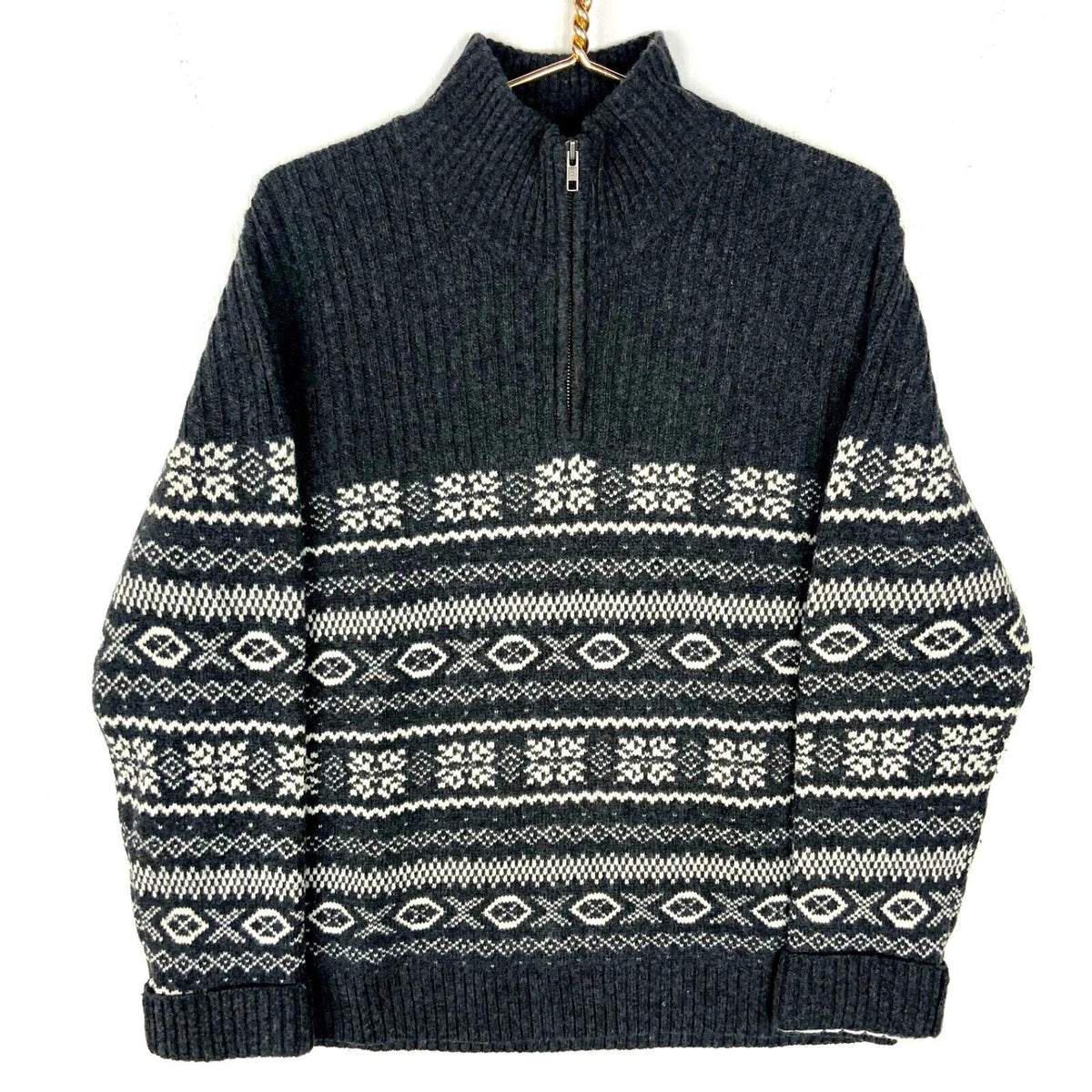 Vintage Grandpa Knit Wool Sweater Medium Gray Pattern 14 Zip Graphic Tee – Aesthetic Look · Must-Have Style