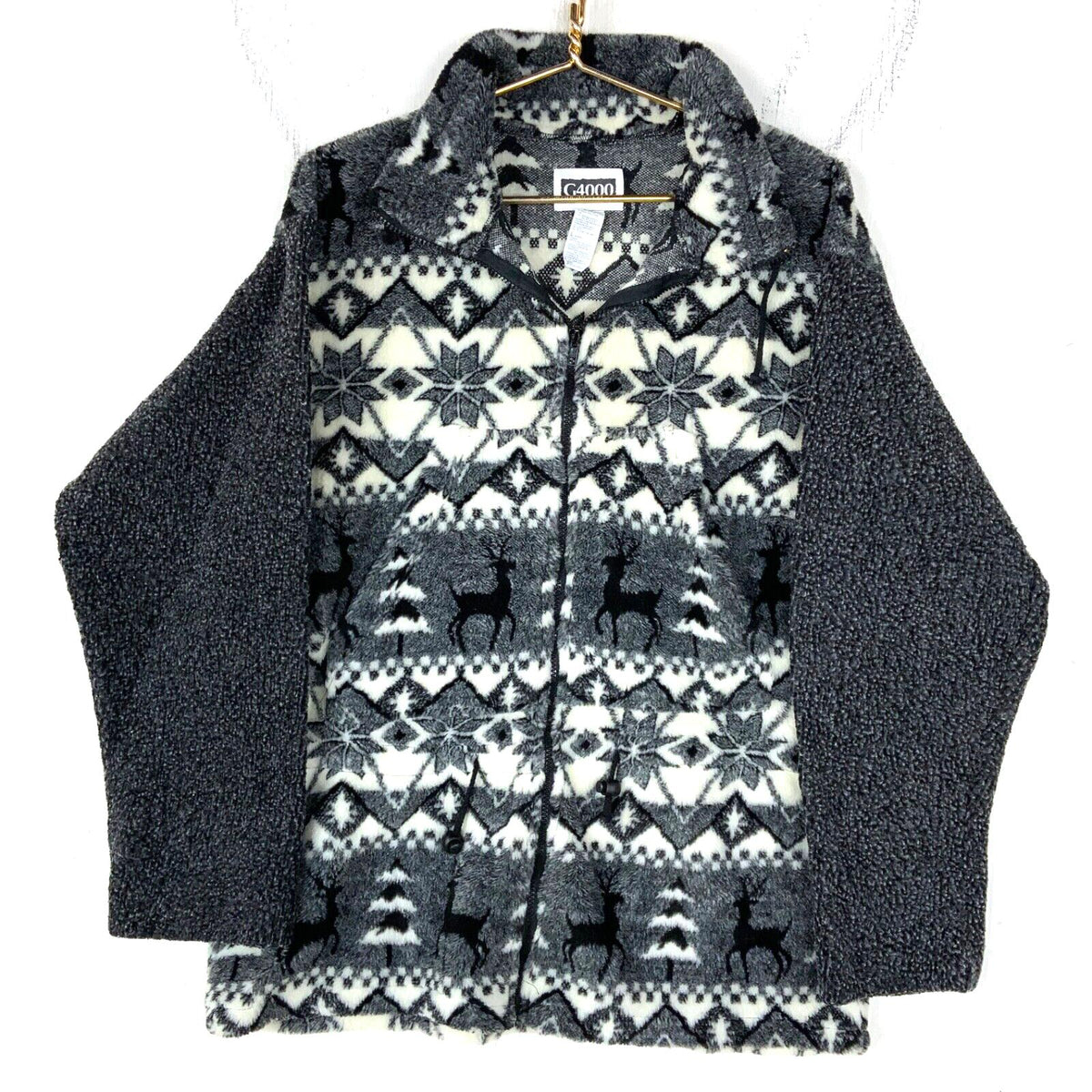 Vintage Winter Womens Fleece Sweater Jacket Large Full Zip Snow Flake Reindeer Graphic Tee – Fan Favorite · Great Gift For Fans