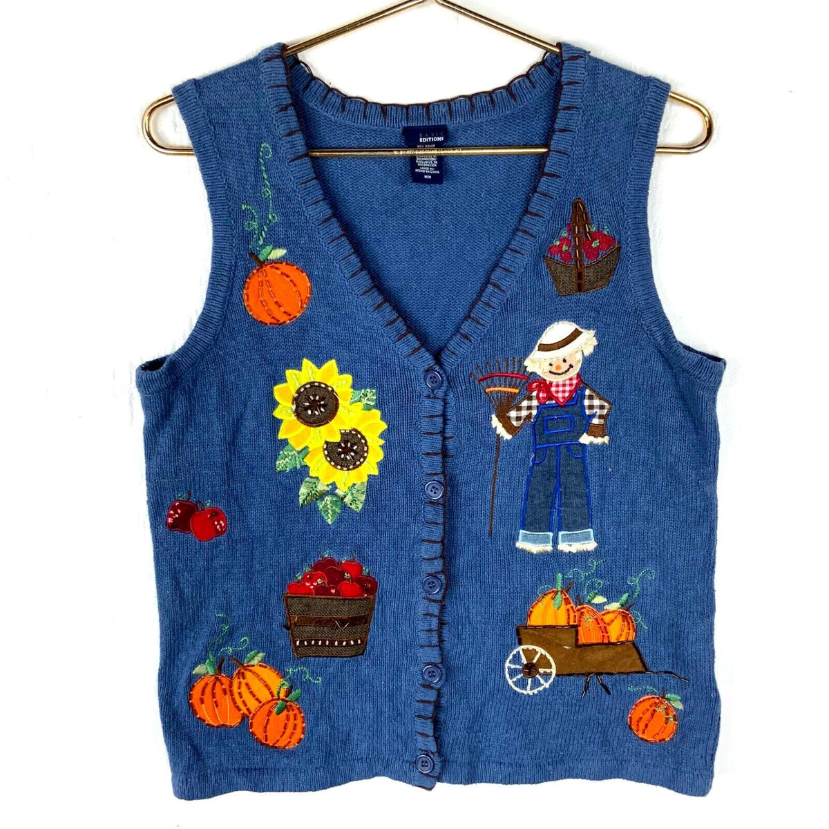 Vintage Grandma Knit Sweater Vest Womens Medium Blue Embroidered 90s Graphic Tee – Fan Favorite · Great Gift For Fans