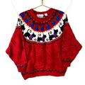 Vintage Grandma Knit Sweater Womens XL Red Crewneck Hand Embroidered Dogs 90s Graphic Tee – Aesthetic Look · Must-Have Style
