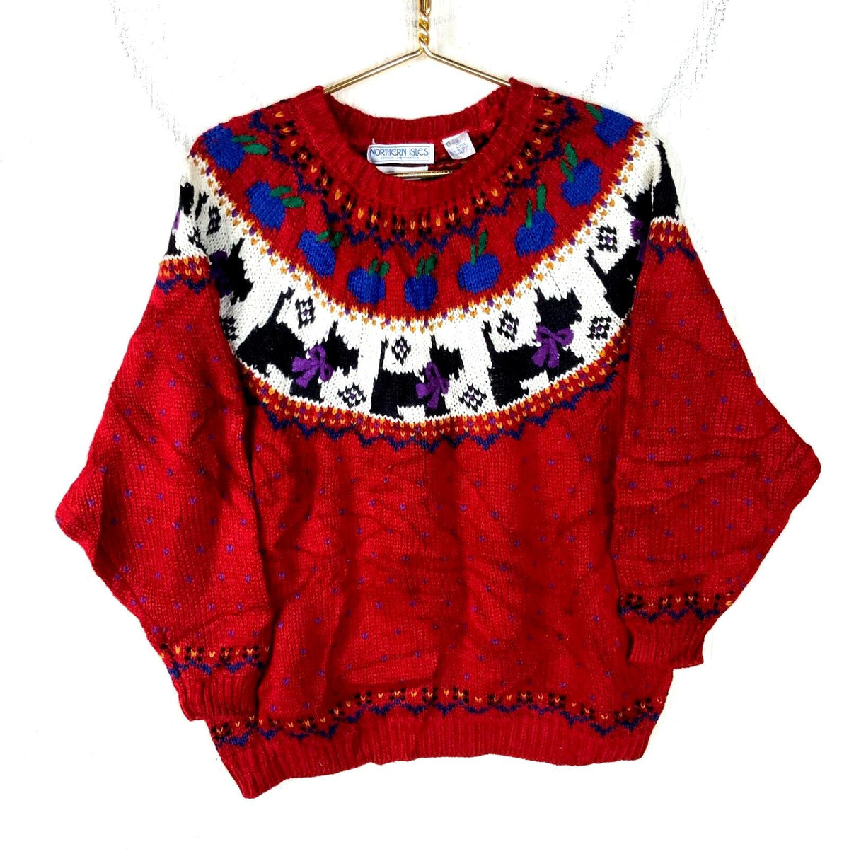 Vintage Grandma Knit Sweater Womens XL Red Crewneck Hand Embroidered Dogs 90s Graphic Tee – Aesthetic Look · Must-Have Style