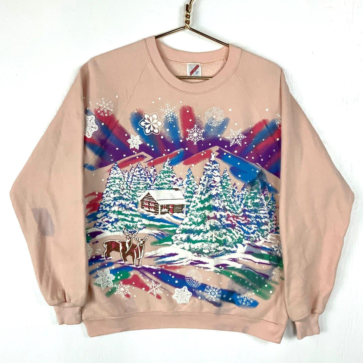 Vintage Christmas Sweatshirt Crewneck Large Made Usa All Over Print Winter Cabin Sweatshirt – Fan Favorite · Must-Have Style