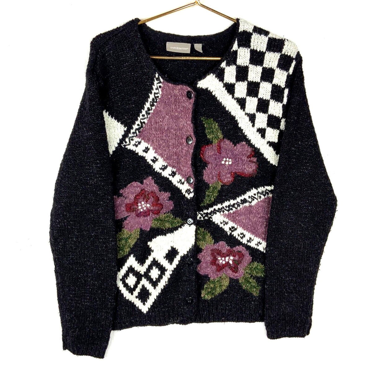 Grandma Knit Wool Cardigan Sweater Womens Large Black Floral Graphic Tee – Aesthetic Look · Perfect For Daily Wear