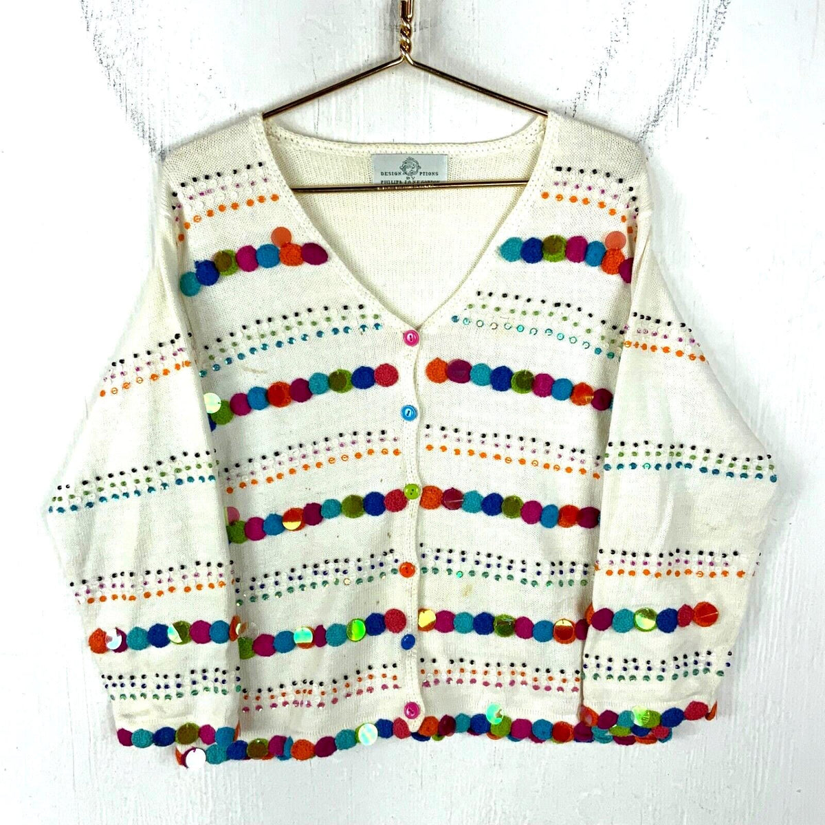 Vintage Knit Grandma Sweater Womens Small Cardigan White Beaded Graphic Tee – Fan Favorite · Trending Graphic Apparel