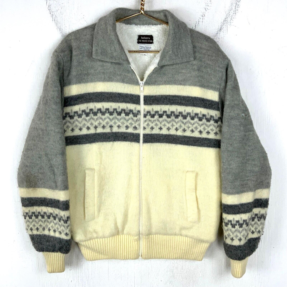 Vintage Wool Bomber Sweater Jacket Size XL Beige Full Zip Sherpa Lined Graphic Tee – Feel-Good Design · Trending Graphic Apparel