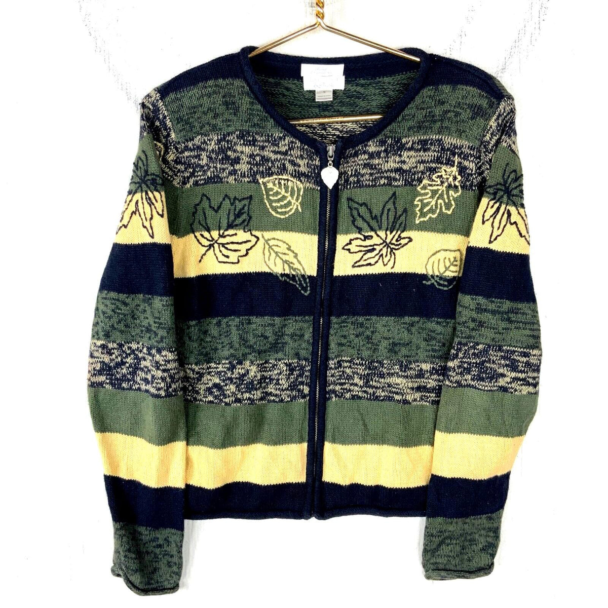 Vintage Grandma Knit Sweater Womens Small Full Zip Leafs Hand Embroidered Graphic Tee – Warm & Stylish · Great Gift For Fans