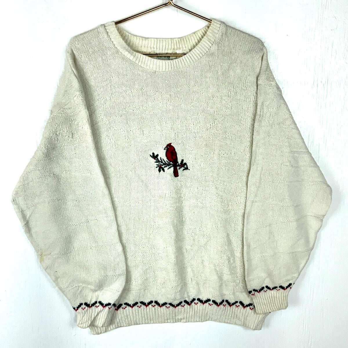 Vintage Grandma Knit Sweater Womens Large White Crewneck Embroidered 90s Graphic Tee – Aesthetic Look · Must-Have Style