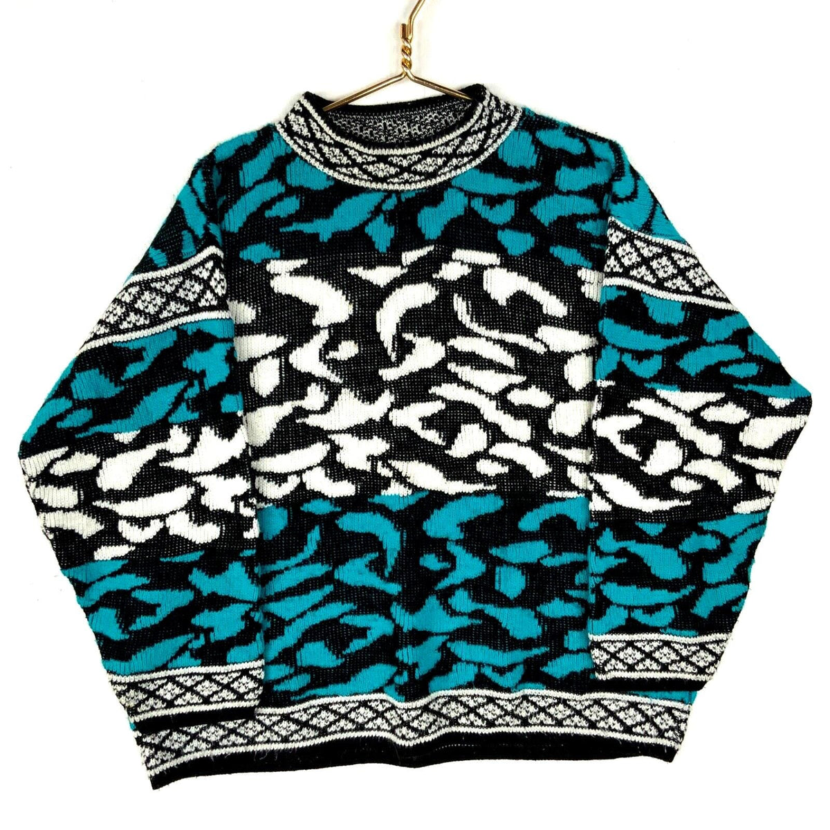 Vintage Grandma Knit Sweater Womens Medium Blue Mock Neck Pattern 90s Graphic Tee – Soft Feel · Perfect For Daily Wear