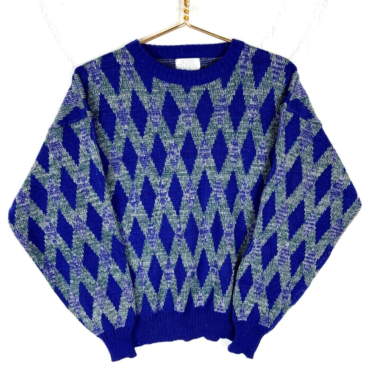 Vintage Grandpa Knit Sweater Large Blue Crewneck Argyle 80s 90s Graphic Tee – Aesthetic Look · Perfect For Daily Wear