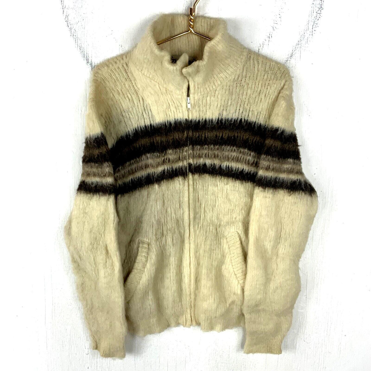 Vintage Grandpa Knit Wool Sweater Medium White Full Zip Striped Made In Canada Graphic Tee – Easygoing Wear · Perfect For Daily Wear