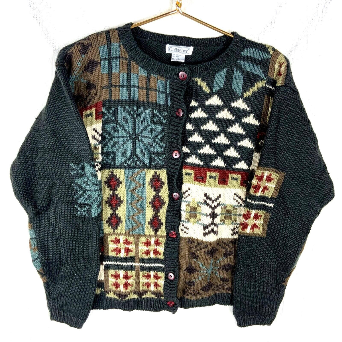 Vintage Grandma Knit Wool Cardigan Sweater Womens Extra Large Green Pattern Graphic Tee – Aesthetic Look · Top Pick For Any Outfit