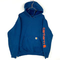 Carhartt Sweatshirt Hoodie Size Large Blue Spell Out Distressed Work Wear Hoodie – Aesthetic Look · Top Pick For Any Outfit