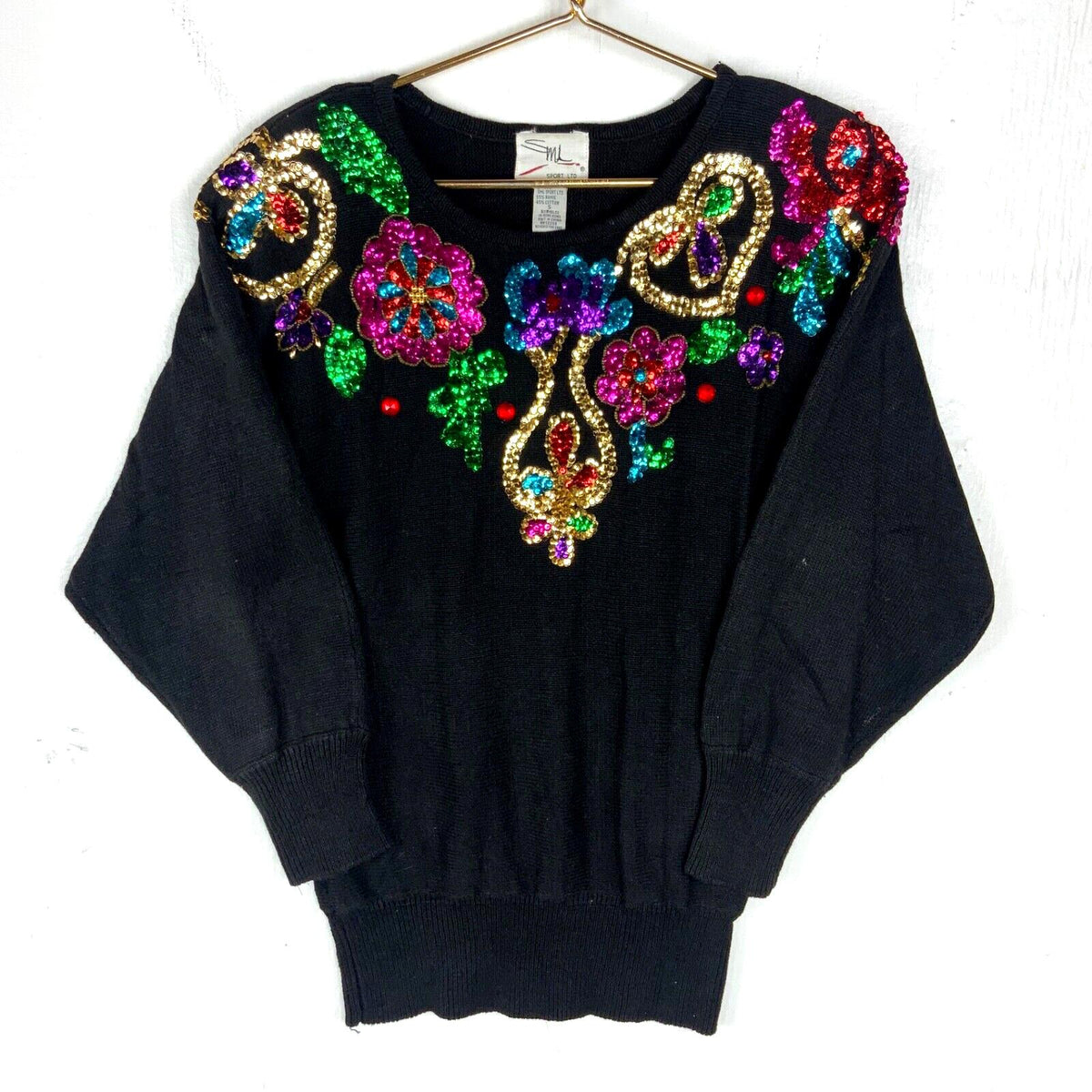 Vintage Grandma Knit Sweater Womens Small Black Crewneck Sequin 90s Graphic Tee – Fan Favorite · Top Pick For Any Outfit