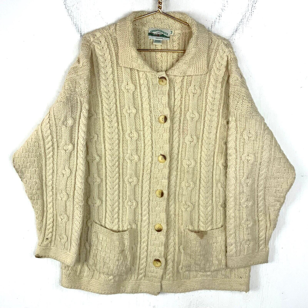Aran Crafts Wool Cable Knit Sweater Women39s Medium Gray Made In Ireland Cardigan Graphic Tee – Feel-Good Design · Trending Graphic Apparel
