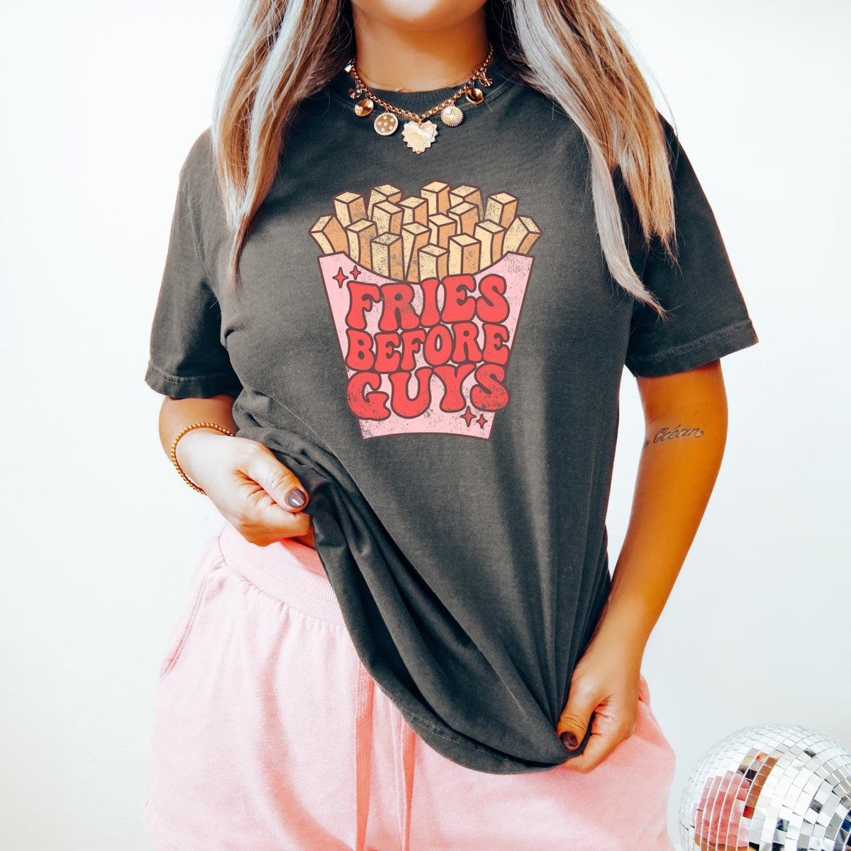 fries before guys Valentines Tshirt funny valentine day funny valentine gift funny valentine tee happy valentine day gift for her Graphic Tee – Soft Feel · Trending Graphic Apparel