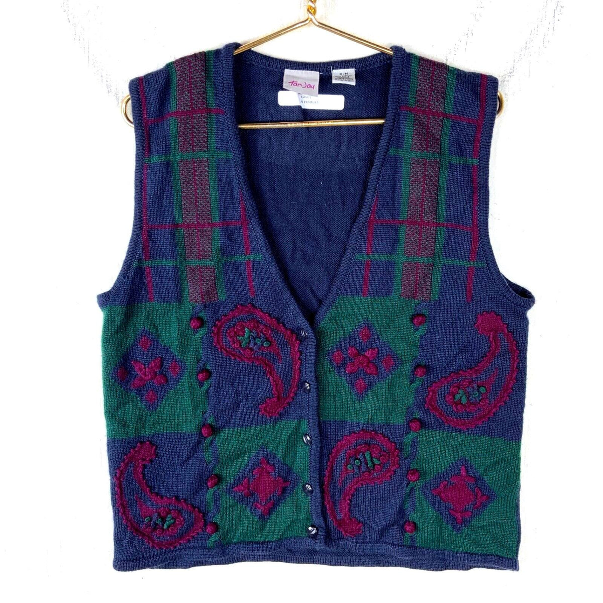 Vintage Grandma Knit Sweater Vest Womens Medium Blue Plaid 90s Graphic Tee – Cozy Vibes · Must-Have Style
