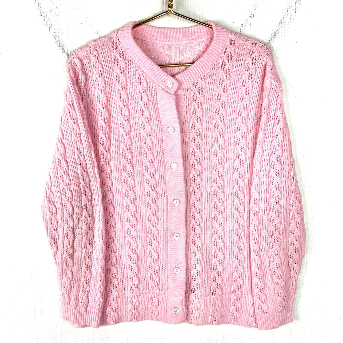 Vintage Grandma Knit Lace Cardigan Sweater Womens Medium Pink 90s Graphic Tee – Everyday Comfort · Must-Have Style