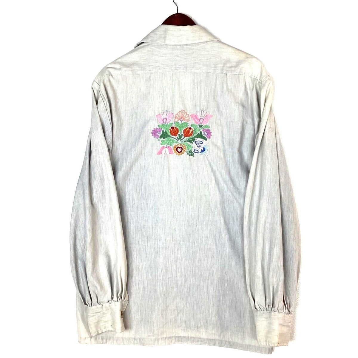 Vintage Chain Stitch Floral Embroidered Shirt Extra Large Gray Long Sleeve Graphic Tee – Bold Style · Must-Have Style