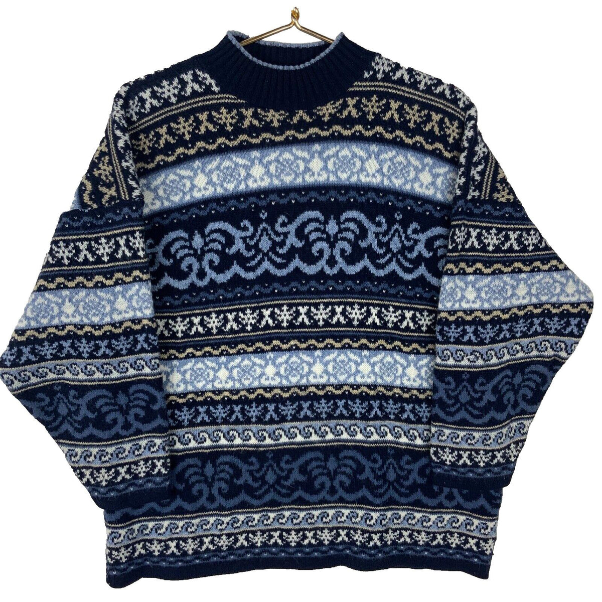 Vintage Grandma Knit Sweater Womens Size 1416 Blue Turtleneck Pattern 90s Graphic Tee – Soft Feel · Great Gift For Fans
