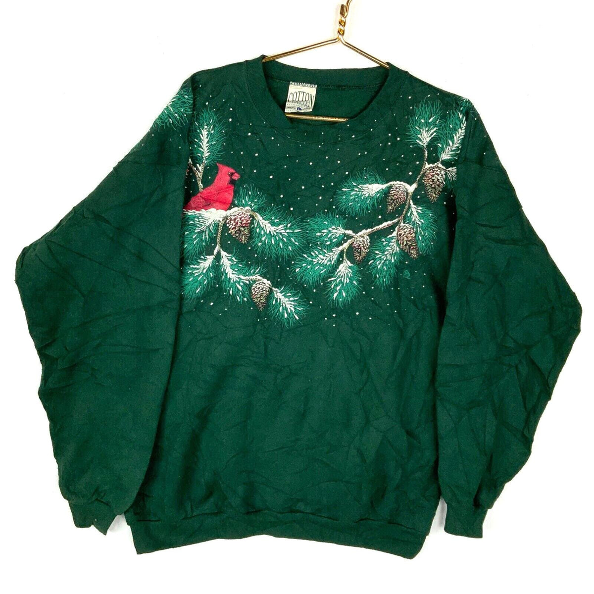 Vintage Winter Wildlife Sweatshirt Crewneck Large Green Made Usa Cardinal Bird Sweatshirt – Aesthetic Look · Trending Graphic Apparel