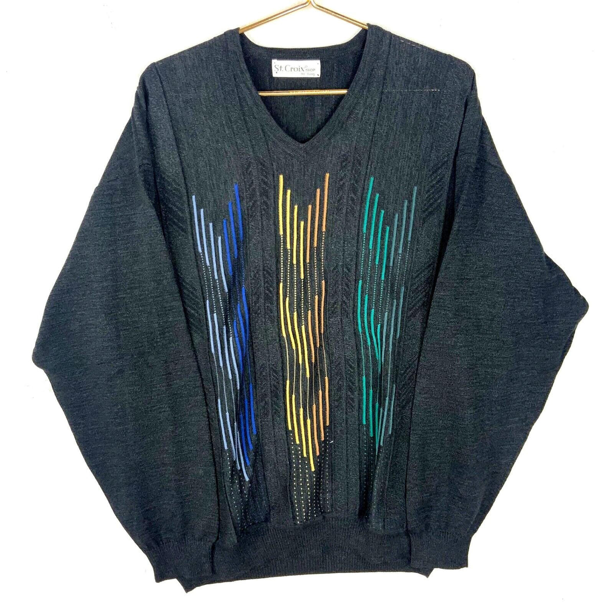 Vintage Grandpa Knit Sweater XL Long Gray Vneck Pattern 90s Graphic Tee – Fan Favorite · Great Gift For Fans