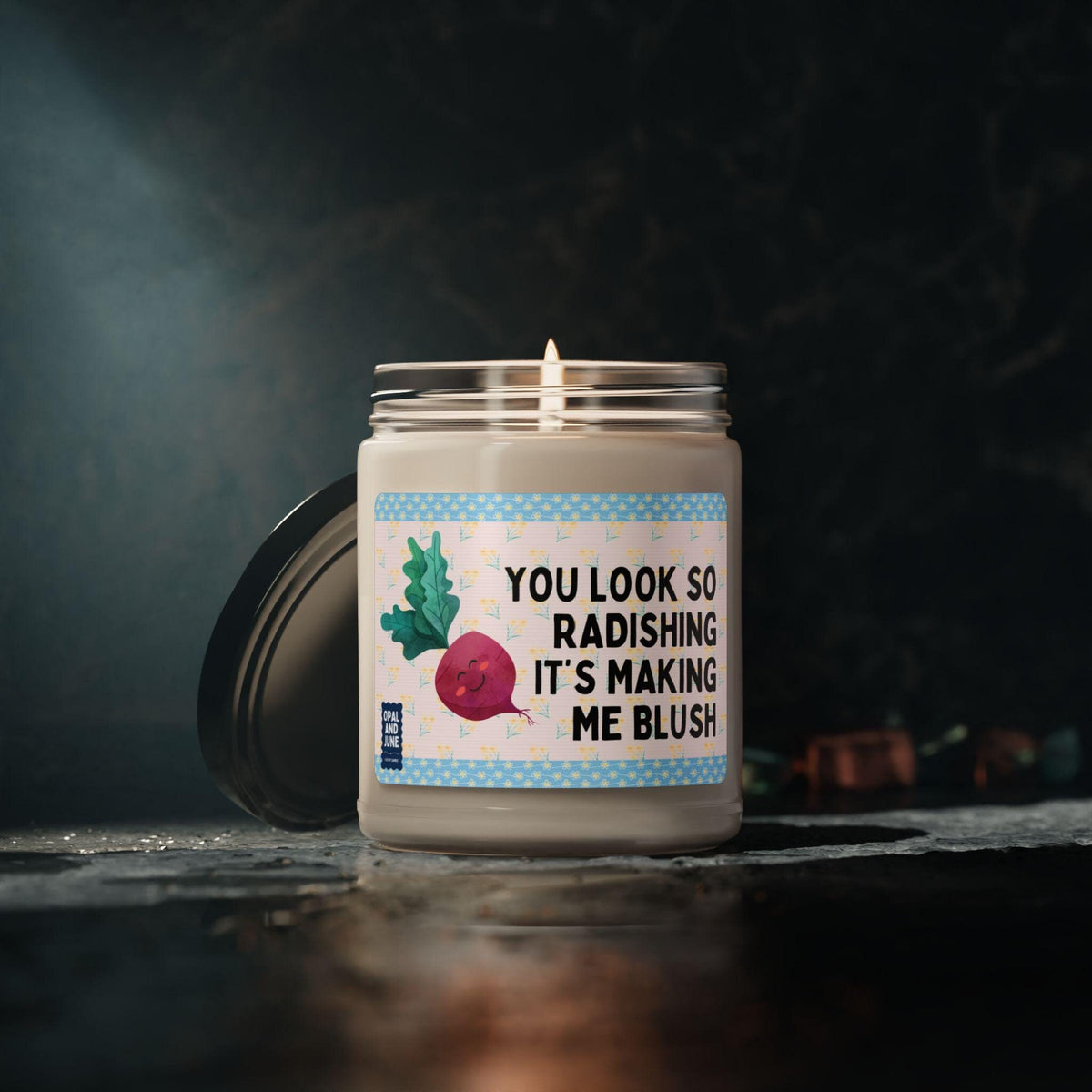 Silly Valentines Gift 9 Oz Soy Candle with Funny Vegetable Pun You Look So Radishing It39s Making Me Blush Funny Valentines Gift for Her Graphic Tee – Everyday Comfort · High-Quality Print
