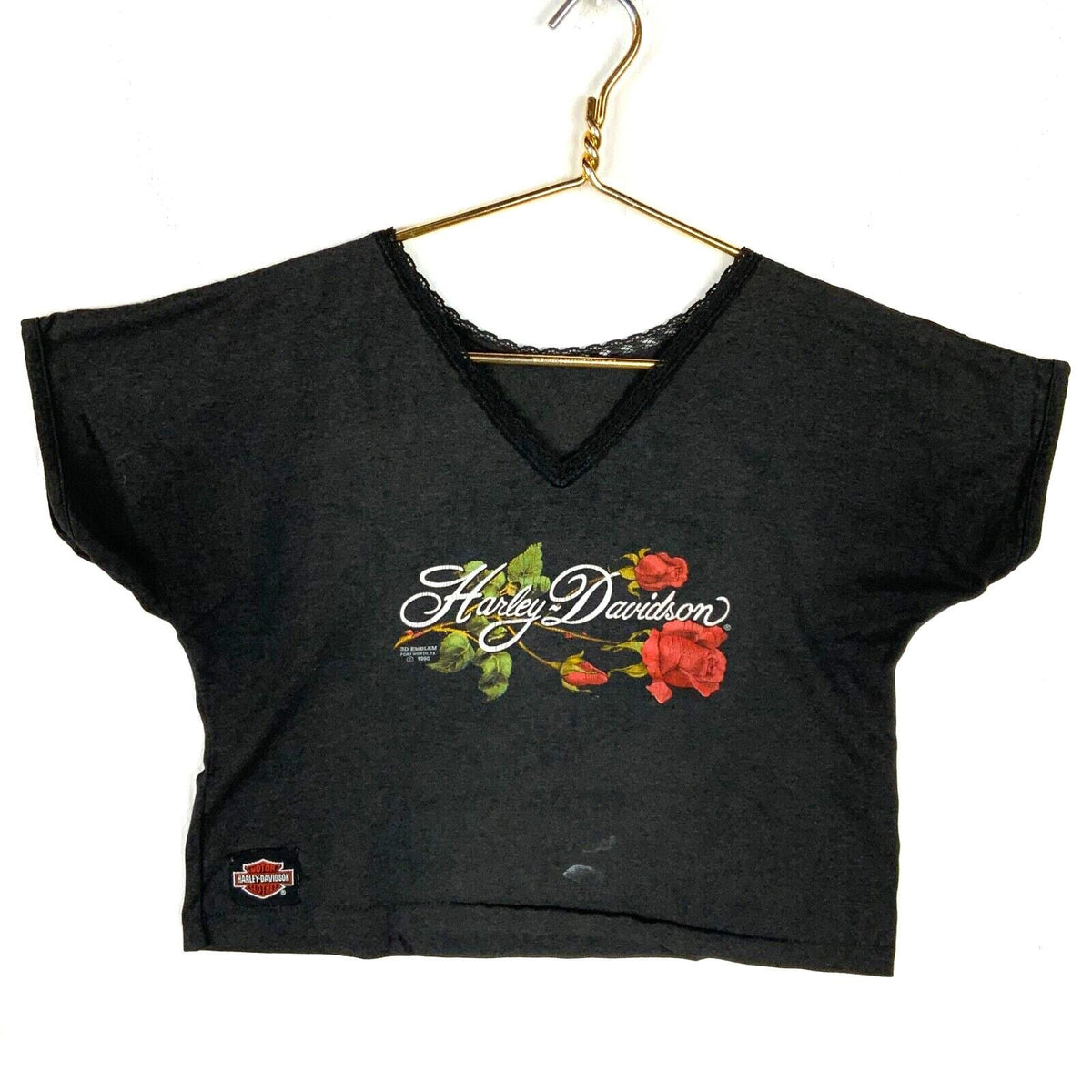 Vintage Harley Davidson 3D Emblem Women39s Crop Top TShirt Medium Black 1990 Graphic Tee – Bold Style · High-Quality Print