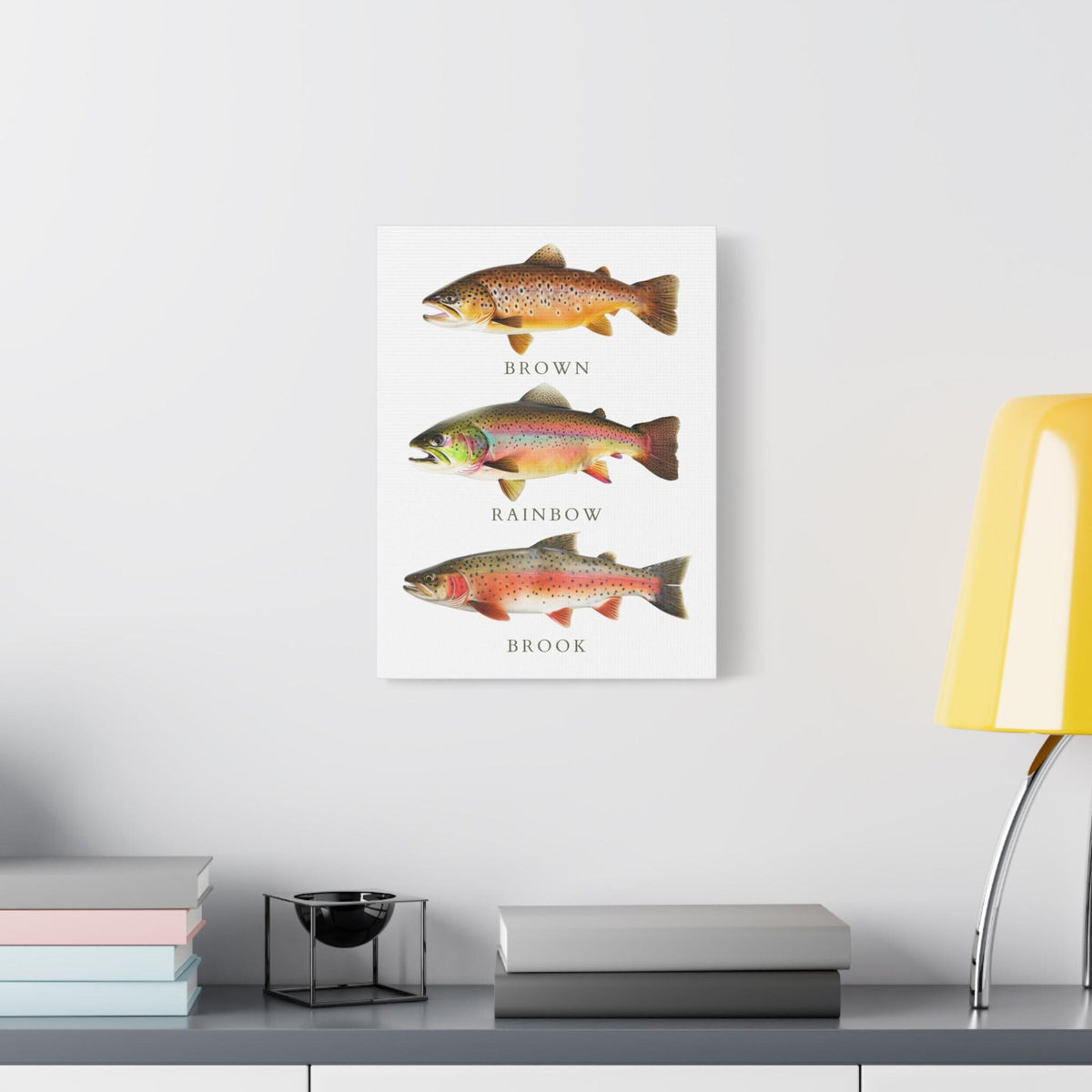 Trout Fish Canvas Wall Art Framed Fly Fishing Graphic Fishing Home Decor Rustic Fishing Cabin Art Fisherman Gifts Graphic Tee – Feel-Good Design · Great Gift For Fans