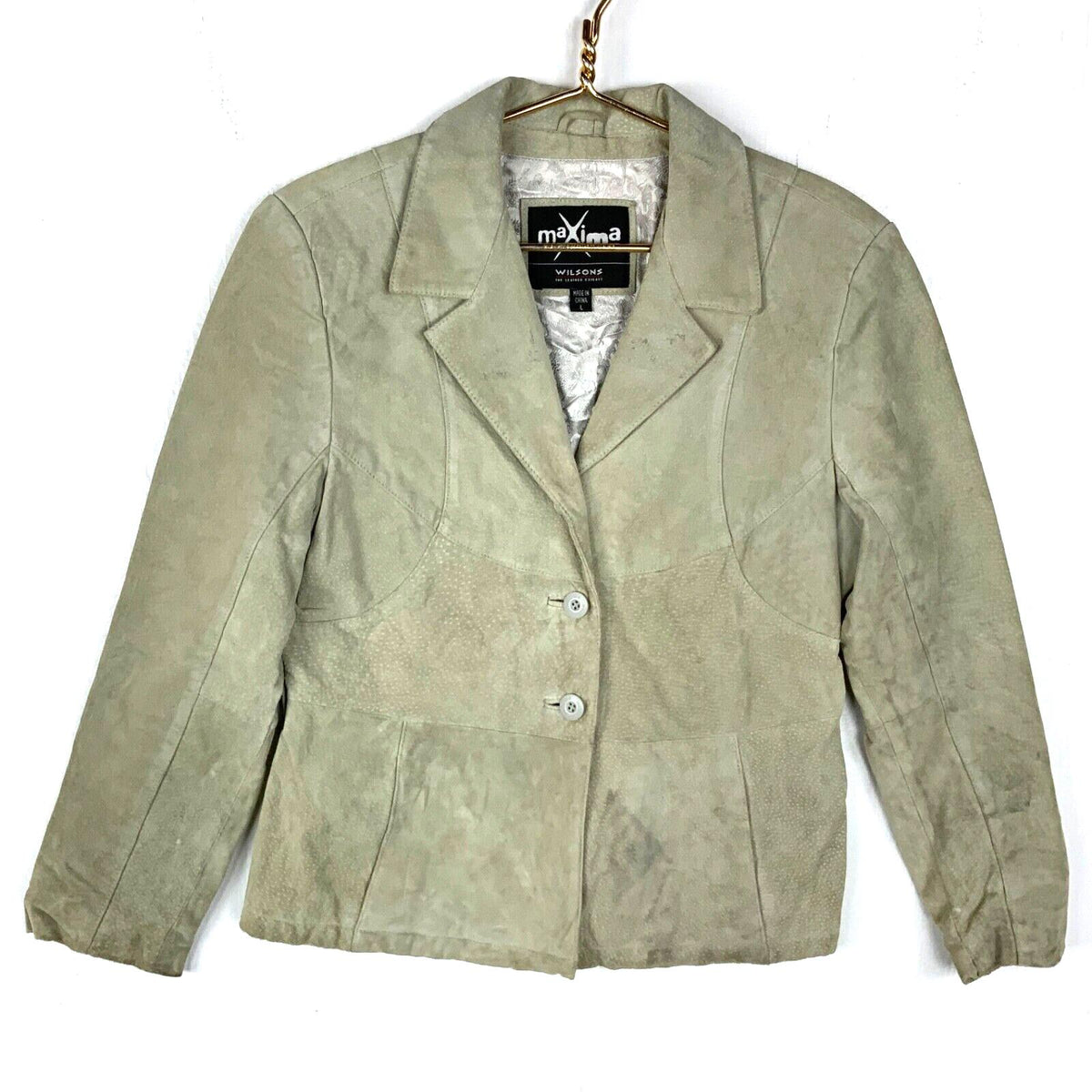 Vintage Maxima By Wilsons Leather Suede Jacket Womens Large Gray Distressed Graphic Tee – Cozy Vibes · Must-Have Style