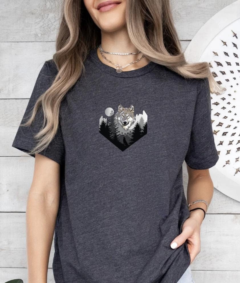 Wild Wolf T shirt Wolf Tee Wild Animals Shirt Adventure Outdoors T shirt Animal lovers Gift Wolf Mountain Shirt Graphic Tee – Premium Graphic · Great Gift For Fans