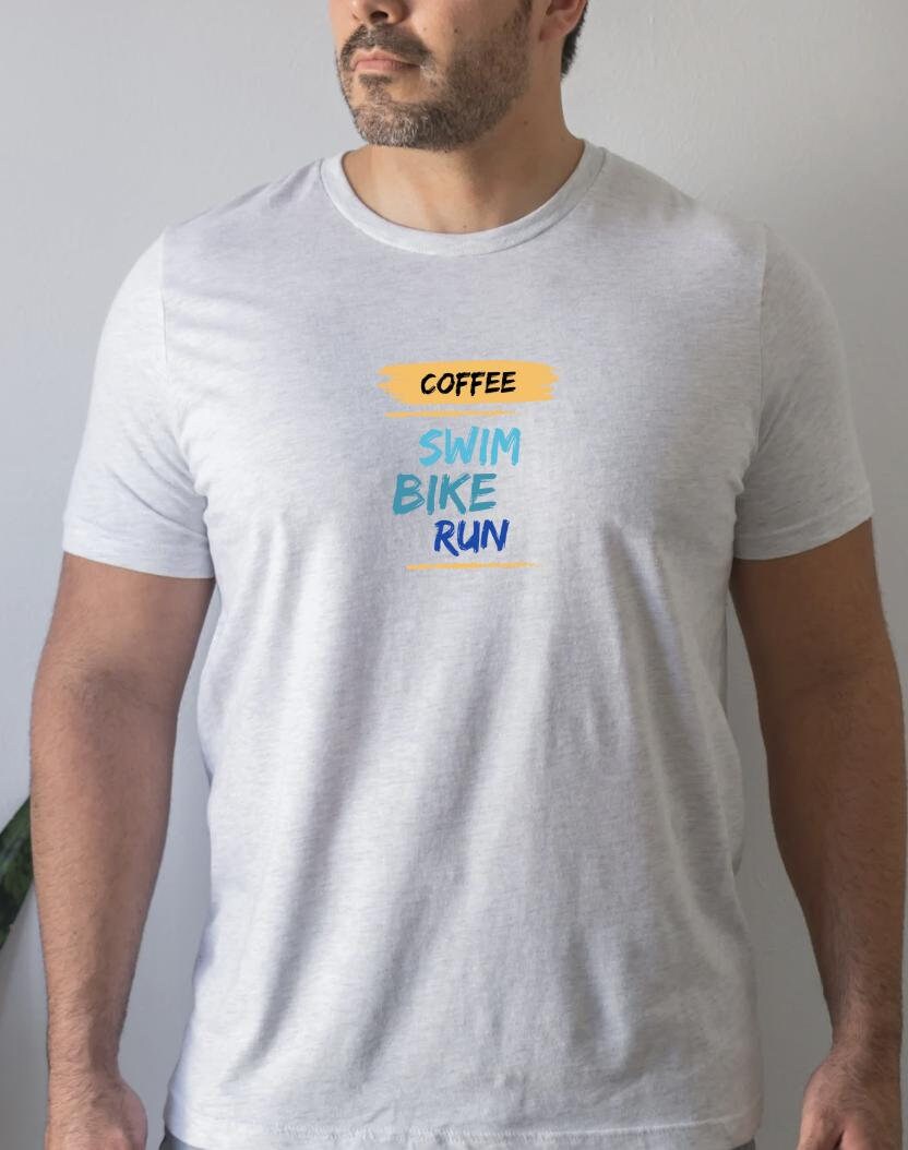 Triathlon Slogan Tee Coffee before Swim Bike Run Shirt Triathletes Gifts TShirt Graphic Tee – Feel-Good Design · High-Quality Print
