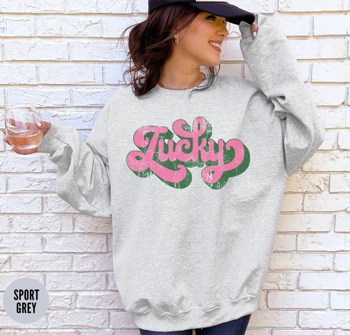Retro Womens Lucky Sweatshirt Cute St Patricks Day Sweater Funny Irish Gift for Her Four Leaf Clover Crewneck Pink Lucky Shirt Sweatshirt – Everyday Comfort · Trending Graphic Apparel