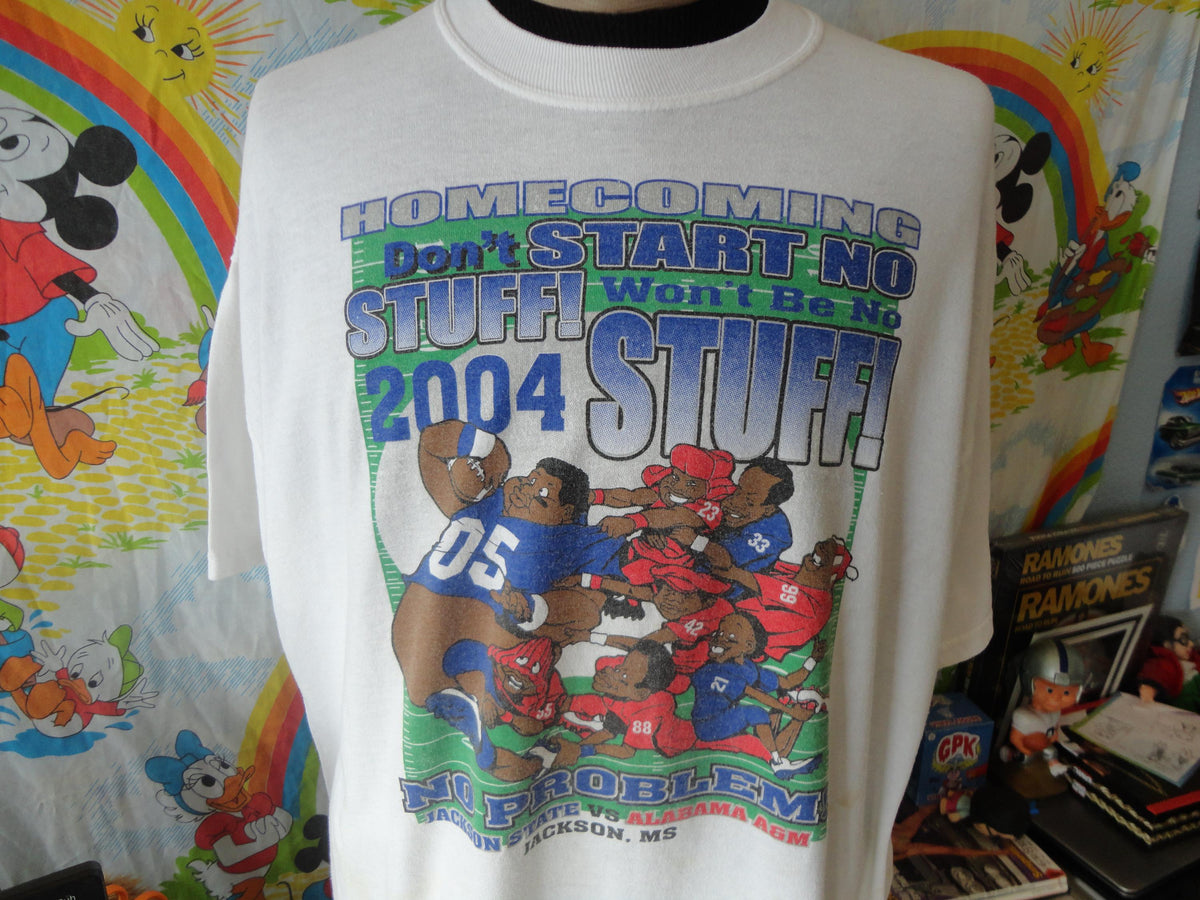 Vintage Jackson State Tigers Vs Alabama AM Bulldogs 2004 Homecoming Football T Shirt 2XL Graphic Tee – Aesthetic Look · Great Gift For Fans