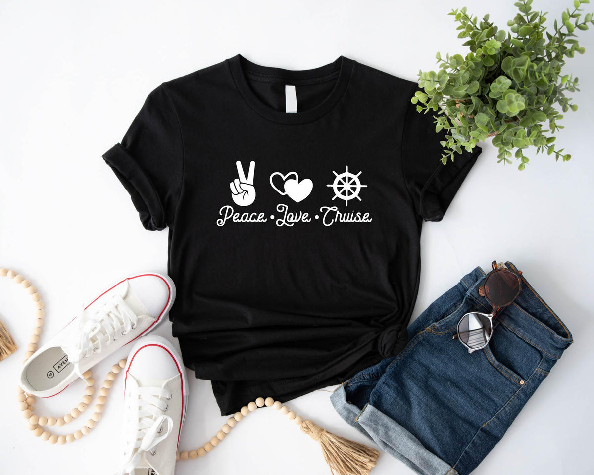 Peace Love Cruise T shirt Summer Travel Shirt Family Vacation Tee Family Cruise Trip T shirt Cruise Travel Shirt Cruise Vibes Cool Tee Graphic Tee – Everyday Comfort · Great Gift For Fans
