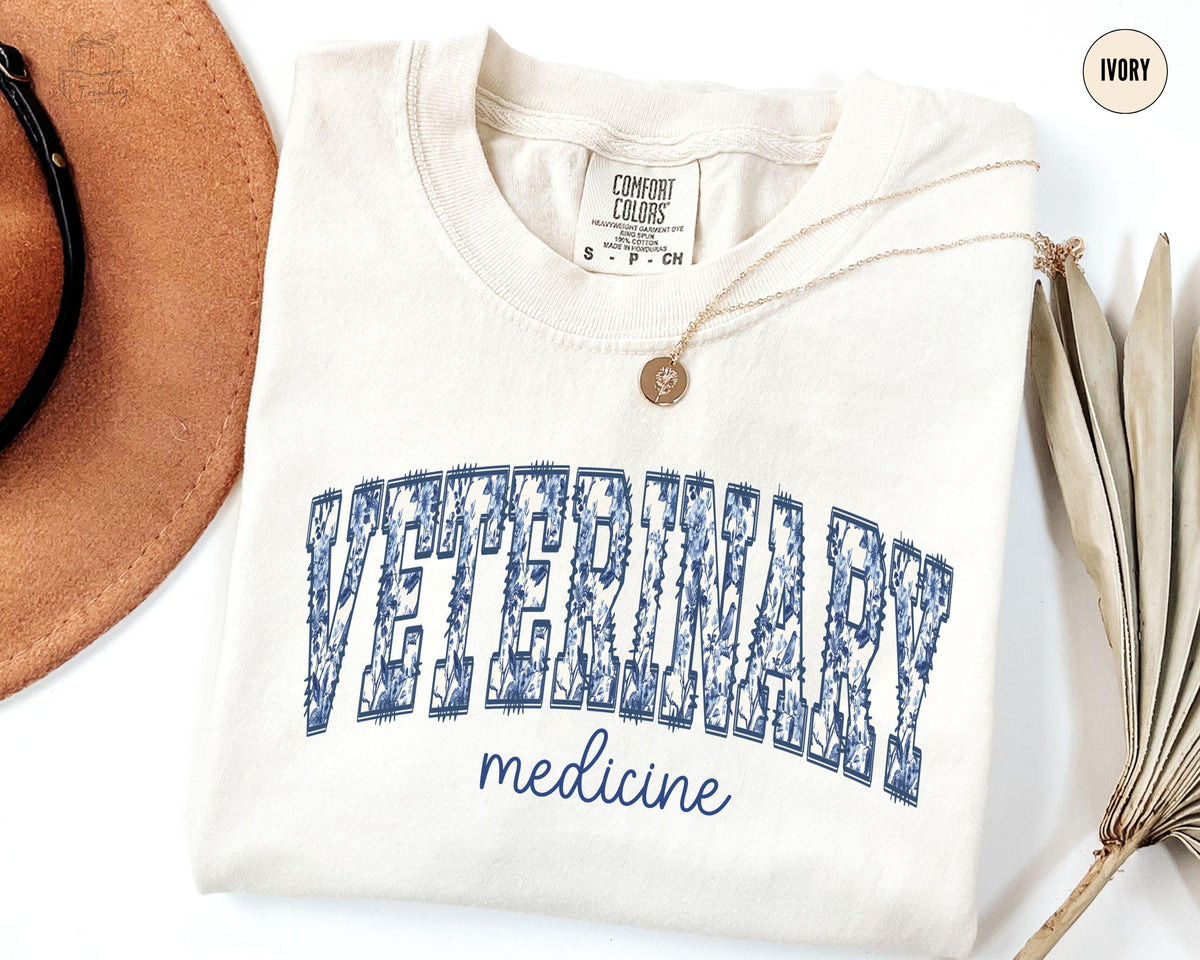 Veterinary Medicine Shirt Floral Vet Staff Gift Toile De Jouy Vet Tech Week TeeVet Med T ShirtVet Tech Student Grad Gift Graphic Tee – Soft Feel · High-Quality Print