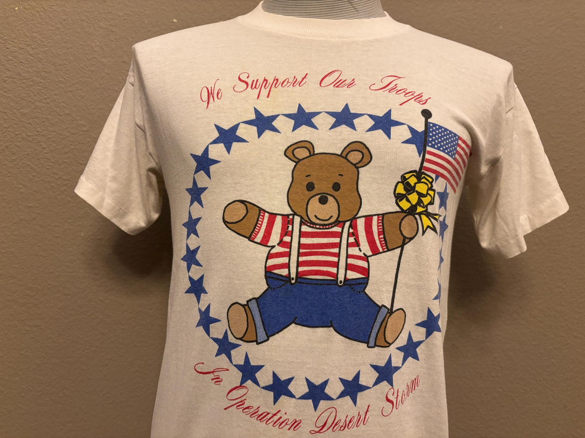 Vintage 9039s We Support Our Troops Patriotic Teddy Bear T Shirt M Graphic Tee – Cozy Vibes · Perfect For Daily Wear