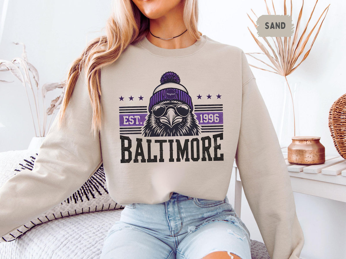 Baltimore Football Sweatshirt Unisex Crewneck Ravens Fan Gift Sports Team Apparel Football Fan Gear Gift for Him Sweatshirt – Warm & Stylish · Must-Have Style