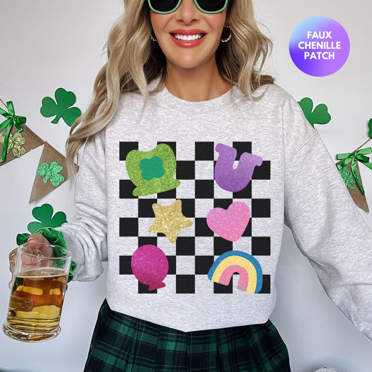 Faux Chenille Patch Lucky Charms Sweatshirt Shamrock Sweatshirt St Pattys Day Sweatshirt Cute St Patrick39s Day St Patrick39s Day Sweatshirt – Fan Favorite · Perfect For Daily Wear